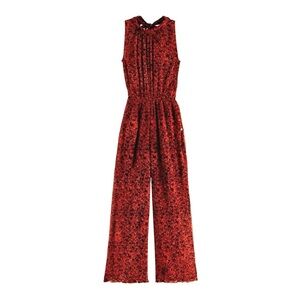 Fancy Jumpsuit Pleated Wide Legs Halter Flattering Rust Red Black Open Back NEW
